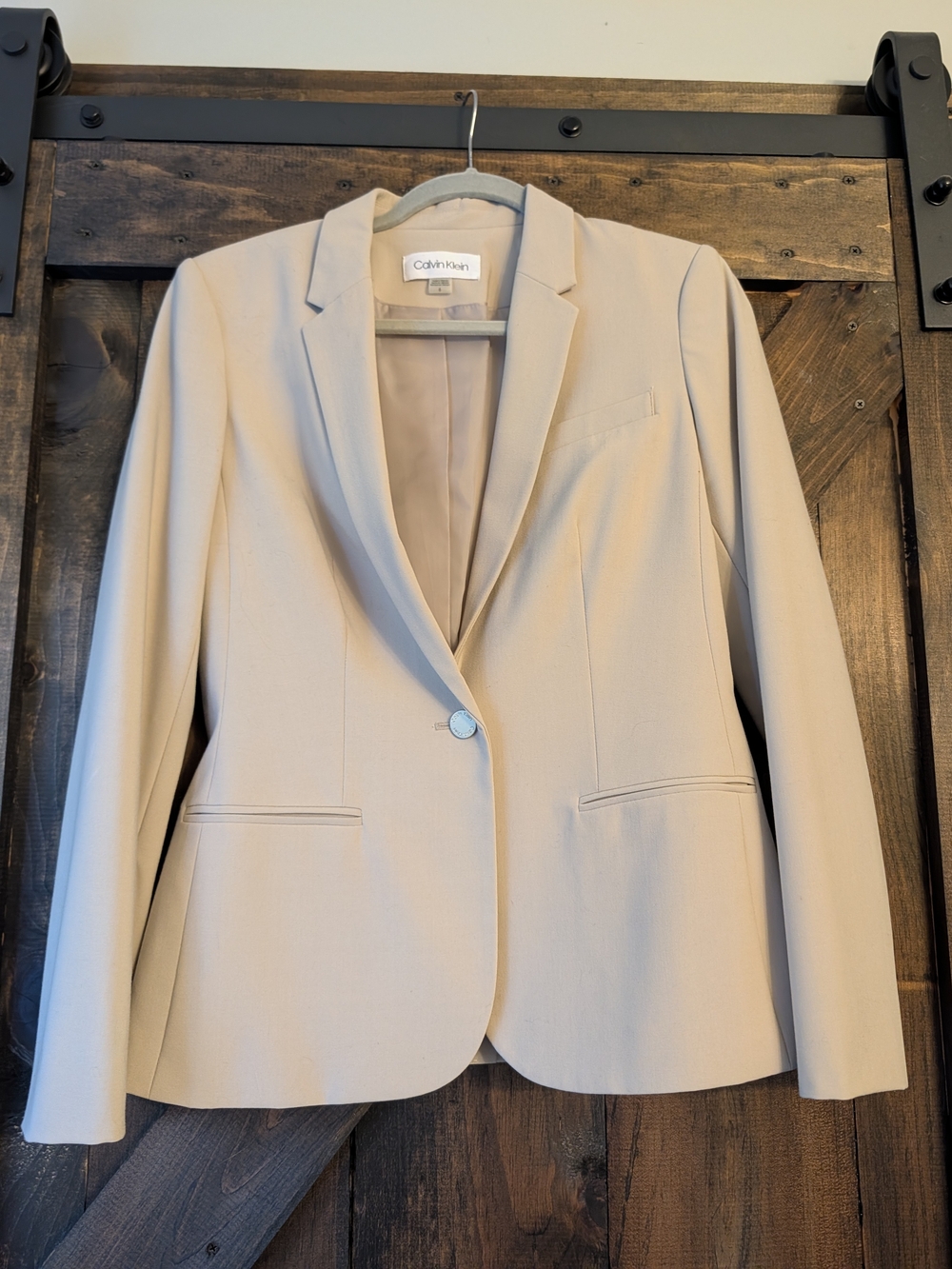 Calvin Klein Women's Cream Single-Button Blazer 6